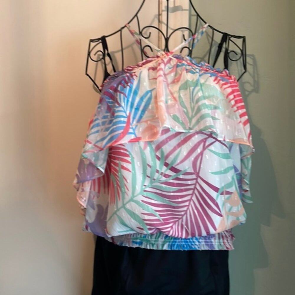 Ramy Brook Pastel Tropical Print Ruffled Camisole
